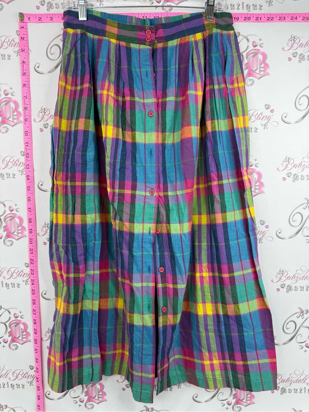 Skirt vintage button up plaid stripe Multicolor Plaid Button-Front Maxi Skirt